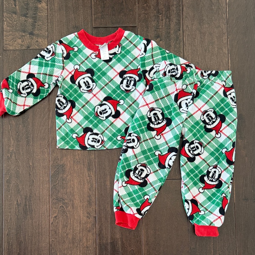 Disney 100 Mickey Mouse and Minnie Green and Red Plaid Pajama Set